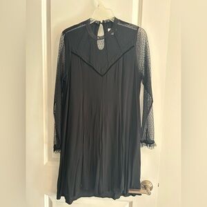 Xhilaration Black Long Sleeve Dress with Lace Detail